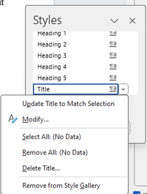 Styles choices with down arrows