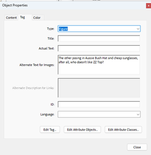 Object properties dialog box