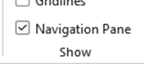 Navigation pane set to be displayed