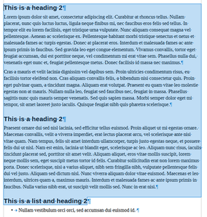 All the text is selected that is to be numbered headings