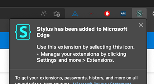The stylus icon button in Edge's extensions bar, there is also a prompt informing a user it has been enabled