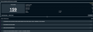 The test results of a Wikipedia page, after running Axe, showing 159 issues, on a page about computer accessibility, sigh.