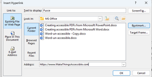 Insert hyperlink modal