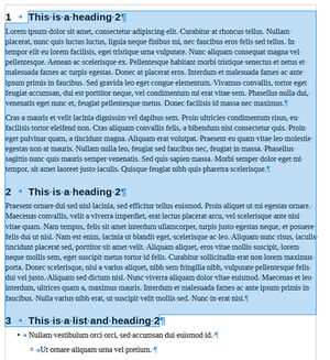 Numbered list of headings
