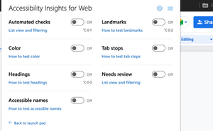 Screenshot of Accessibility Insight's Ad-Hoc Tools panel