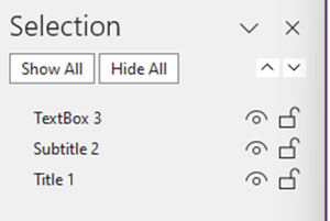 Selection pane showing objects on the slide