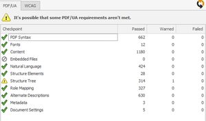 PDF/UA warnings regarding structure tree