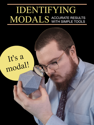 George being a good sport and recreating a meme with an image of himself. The meme is of a book cover, which originally had the title Identifying Wood and a bearded chap who looked very serious was holding a piece of wood and looking at it very closely through some small magnifying glass or microscope. George recreated this image by adorning a similar shirt and tie to the serios chap and replace the title with Identifying Modals. George also wore a pair of specs, similar to the other chap and held a magnifying glass closely to what appears to be a plastic icosahedron, this was likely 3D printed by George. The caption It's a modal has also been added. The aim of the meme is to indicate somebody is examining something very closely, in order to determine what others would have already correctly assumed the object to be. I have to say, I do not know whay George selected a 3D geometric shape, but it's still funny.