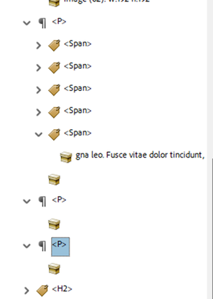 Tag tree showing empty p tags