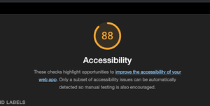 Screenshot of Lighthouse's test result, for just Accessibility, displaying a score of 88
