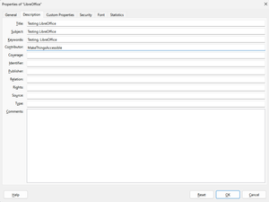 Title, subject, keywords, contributor and publisher fields all completed