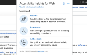 Screenshot of the Launchpad in Accessibility Insights